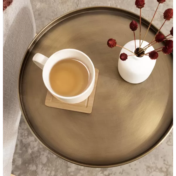 Kate and Laurel Tira Elegant Round Side Table 14 x 24 Black Agate and Gold Modern Glam Circular End Table with OneofaKind Natural Stone TabletopWalnut BrownGold