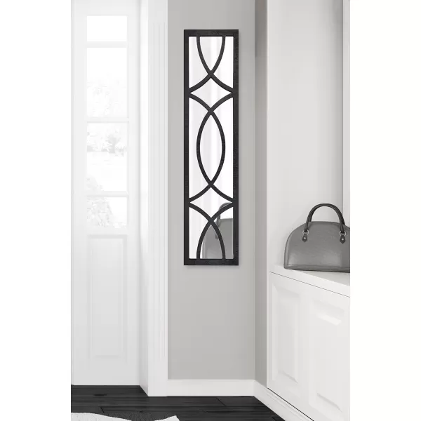 Kate and Laurel Tolland Decorative Wooden Panel Wall Mirror 12quot x 48quot Soft White Rustic Windowpane Accent PieceBlack