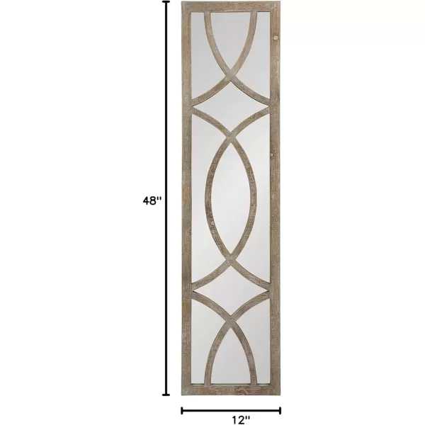 Kate and Laurel Tolland Decorative Wooden Panel Wall Mirror 12quot x 48quot Soft White Rustic Windowpane Accent PieceBrown