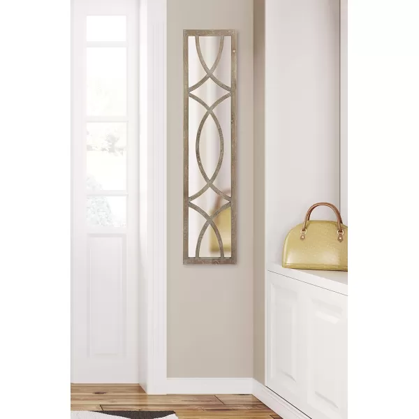 Kate and Laurel Tolland Decorative Wooden Panel Wall Mirror 12quot x 48quot Soft White Rustic Windowpane Accent PieceBrown