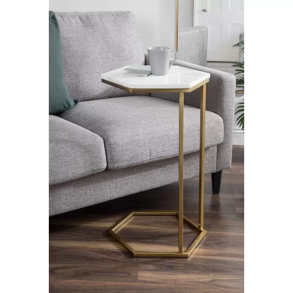 Kate and Laurel Trillion Modern CTable 16 x 16 x 28 Gold Chic Marble End Table with Geometric Top