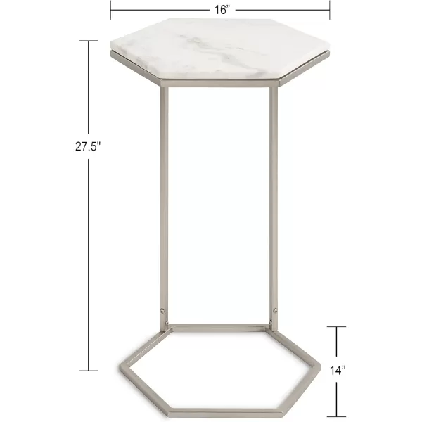 Kate and Laurel Trillion Modern Chic Marble Accent End Table with Hexagon Top 16 x 14 x 28 Silver