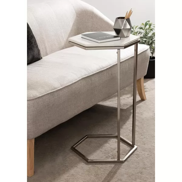 Kate and Laurel Trillion Modern Chic Marble Accent End Table with Hexagon Top 16 x 14 x 28 Silver