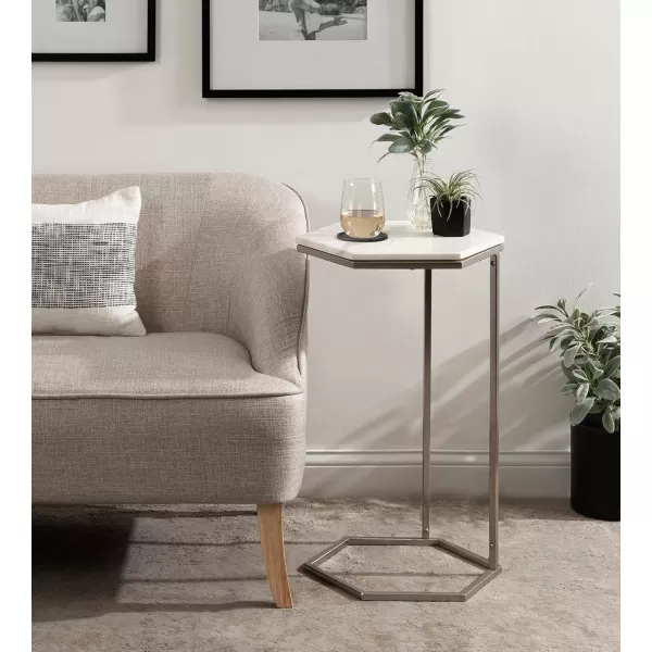 Kate and Laurel Trillion Modern Chic Marble Accent End Table with Hexagon Top 16 x 14 x 28 Silver
