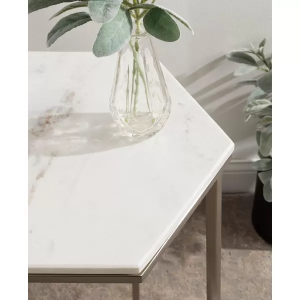 Kate and Laurel Trillion Modern Chic Marble Accent End Table with Hexagon Top 16 x 14 x 28 Silver