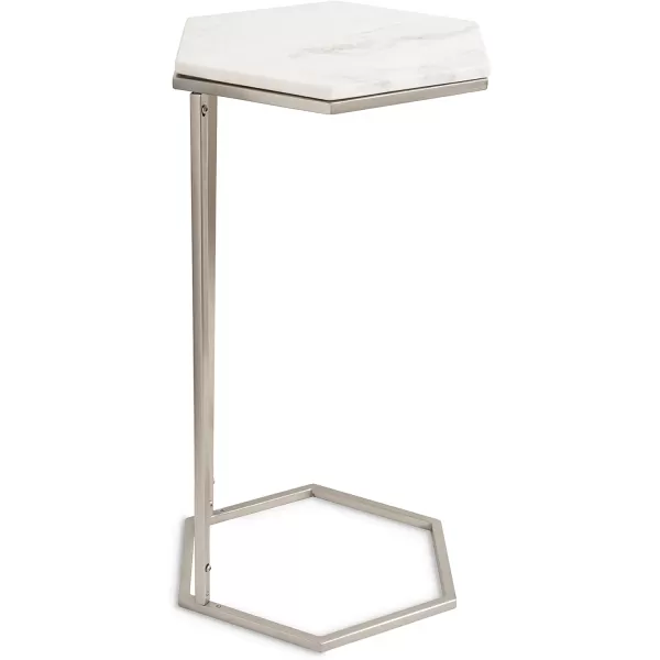 Kate and Laurel Trillion Modern Chic Marble Accent End Table with Hexagon Top 16 x 14 x 28 Silver