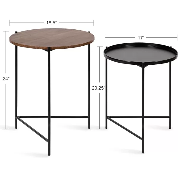 Kate and Laurel Ulani Modern Nesting Side Table Set of 2 Black and Gold Sophisticated Glam End Tables for Storage and DisplayBrownBlack
