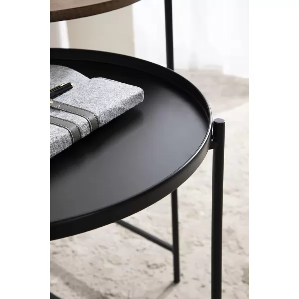 Kate and Laurel Ulani Modern Nesting Side Table Set of 2 Black and Gold Sophisticated Glam End Tables for Storage and DisplayBrownBlack
