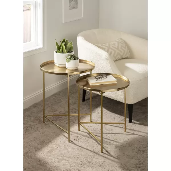 Kate and Laurel Ulani Modern Nesting Side Table Set of 2 Black and Gold Sophisticated Glam End Tables for Storage and DisplayGold