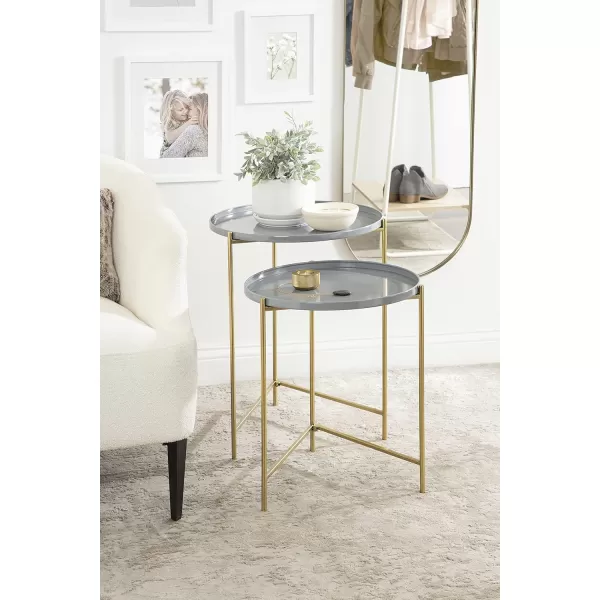 Kate and Laurel Ulani Modern Nesting Side Table Set of 2 Black and Gold Sophisticated Glam End Tables for Storage and DisplayGrayGold