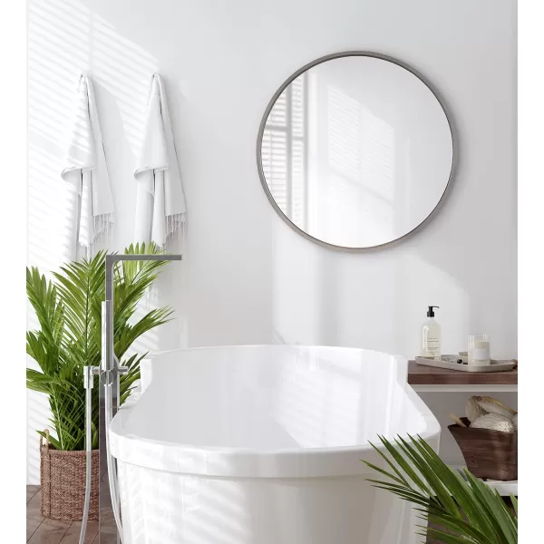 Kate and Laurel Valenti Farmhouse Round Wall Mirror 28 Inch Diameter Gray Decorative Circle MirrorGrey