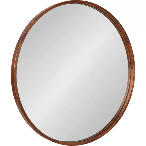 Kate and Laurel Valenti Farmhouse Round Wall Mirror 28 Inch Diameter Gray Decorative Circle MirrorWalnut Brown