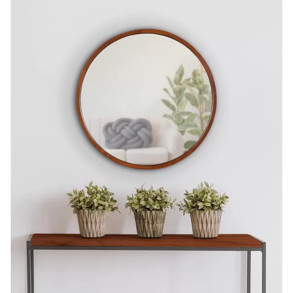 Kate and Laurel Valenti Farmhouse Round Wall Mirror 28 Inch Diameter Gray Decorative Circle MirrorWalnut Brown