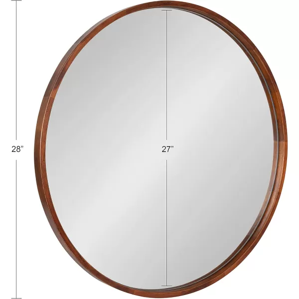 Kate and Laurel Valenti Farmhouse Round Wall Mirror 28 Inch Diameter Gray Decorative Circle MirrorWalnut Brown