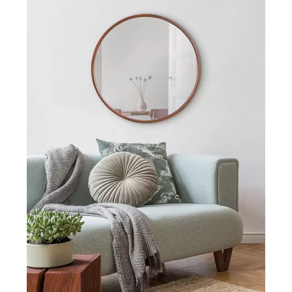 Kate and Laurel Valenti Farmhouse Round Wall Mirror 28 Inch Diameter Gray Decorative Circle MirrorWalnut Brown