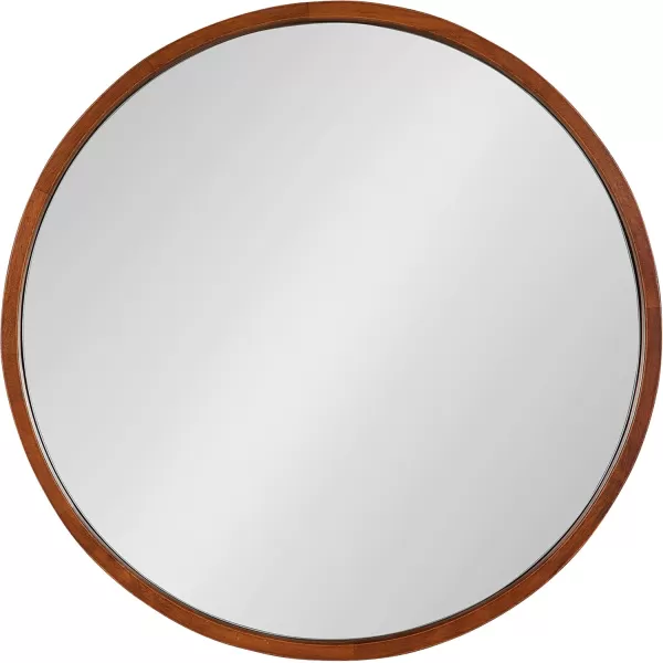 Kate and Laurel Valenti Farmhouse Round Wall Mirror 28 Inch Diameter Gray Decorative Circle MirrorWalnut Brown