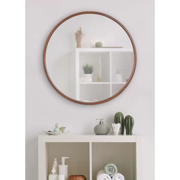 Kate and Laurel Valenti Farmhouse Round Wall Mirror 28 Inch Diameter Gray Decorative Circle MirrorWalnut Brown