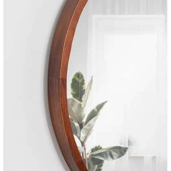 Kate and Laurel Valenti Farmhouse Round Wall Mirror 28 Inch Diameter Gray Decorative Circle MirrorWalnut Brown