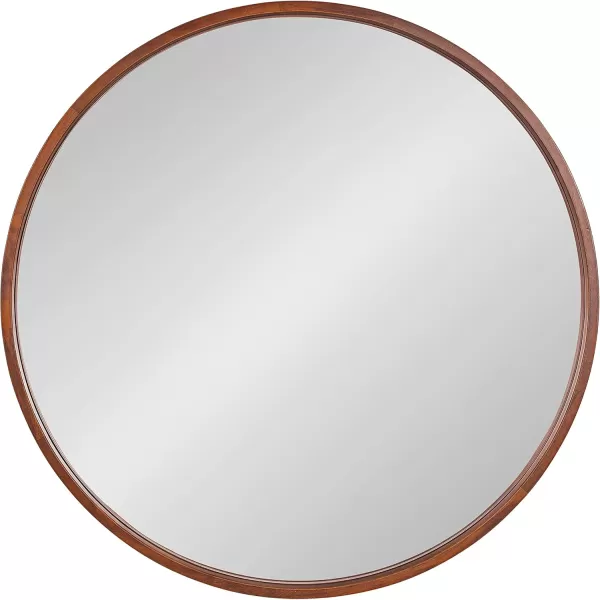 Kate and Laurel Valenti Farmhouse Round Wall Mirror 28 Inch Diameter Gray Decorative Circle MirrorWalnut Brown