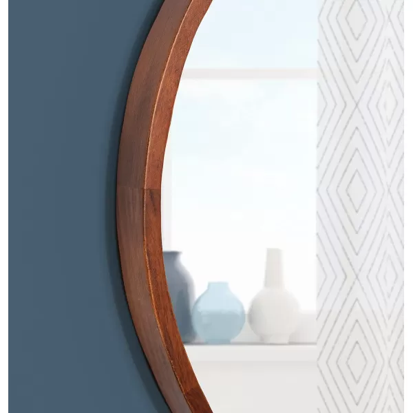 Kate and Laurel Valenti Farmhouse Round Wall Mirror 28 Inch Diameter Gray Decorative Circle MirrorWalnut Brown