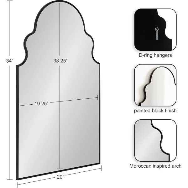 Kate and Laurel Vania Moroccan Arch Decorative Wall Mirror 20 x 34 Gold Modern Arched Scalloped Boho Mirror with Large Size for Stunning Home DecorBlack