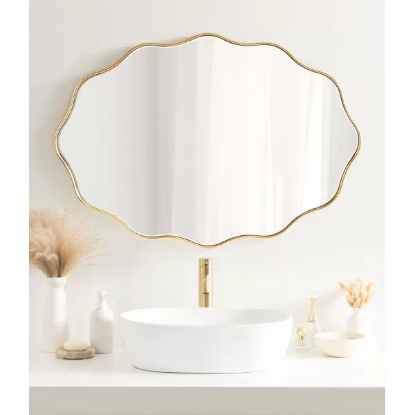 Kate and Laurel Viona Modern Scalloped Oval Mirror 24 x 34 Gold Decorative Round Wall Mirror with Unique Rippled Edge and a Glamorous Gold Finish