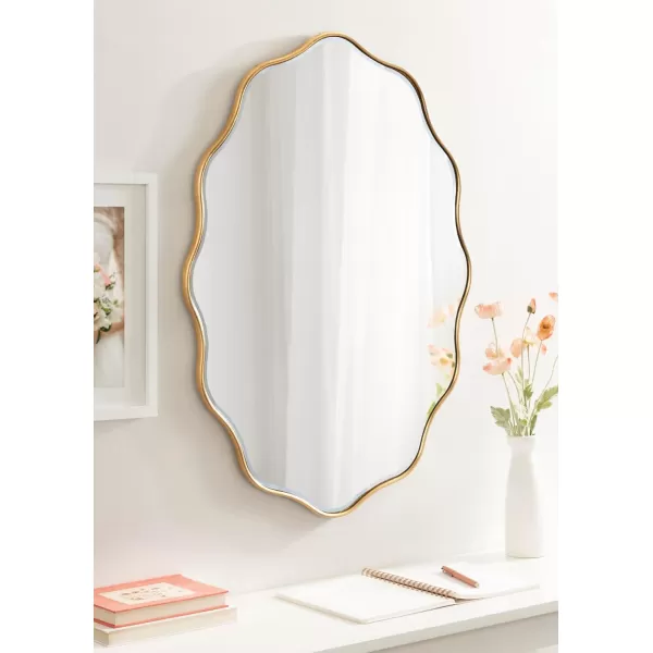 Kate and Laurel Viona Modern Scalloped Oval Mirror 24 x 34 Gold Decorative Round Wall Mirror with Unique Rippled Edge and a Glamorous Gold Finish