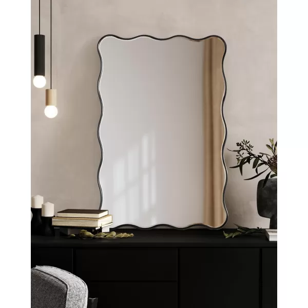 Kate and Laurel Viona Modern Scalloped Rectangle Mirror 24 x 36 Black Decorative Wavy Mirror with Unique Rippled Edge for Use as Bathroom Vanity Mirror