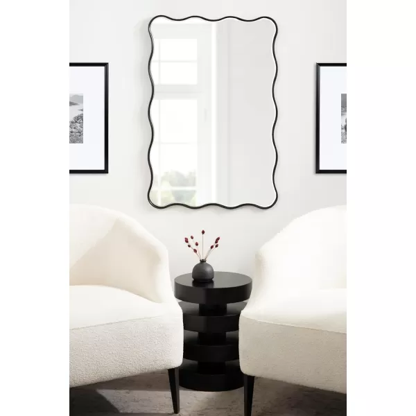 Kate and Laurel Viona Modern Scalloped Rectangle Mirror 24 x 36 Black Decorative Wavy Mirror with Unique Rippled Edge for Use as Bathroom Vanity Mirror