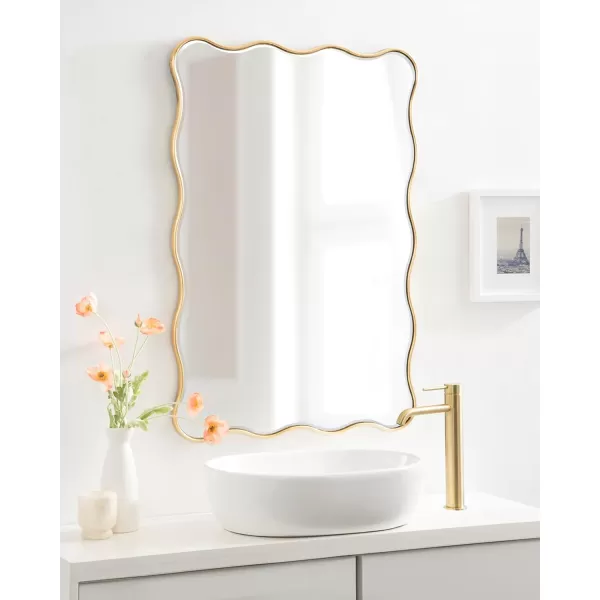 Kate and Laurel Viona Modern Scalloped Rectangle Mirror 24 x 36 Gold Decorative Wavy Mirror with Unique Rippled Edge and a Glamorous Gold Finish