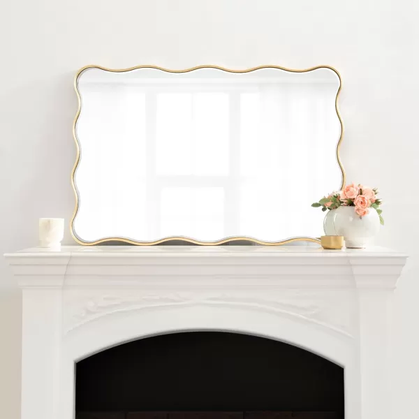 Kate and Laurel Viona Modern Scalloped Rectangle Mirror 24 x 36 Gold Decorative Wavy Mirror with Unique Rippled Edge and a Glamorous Gold Finish