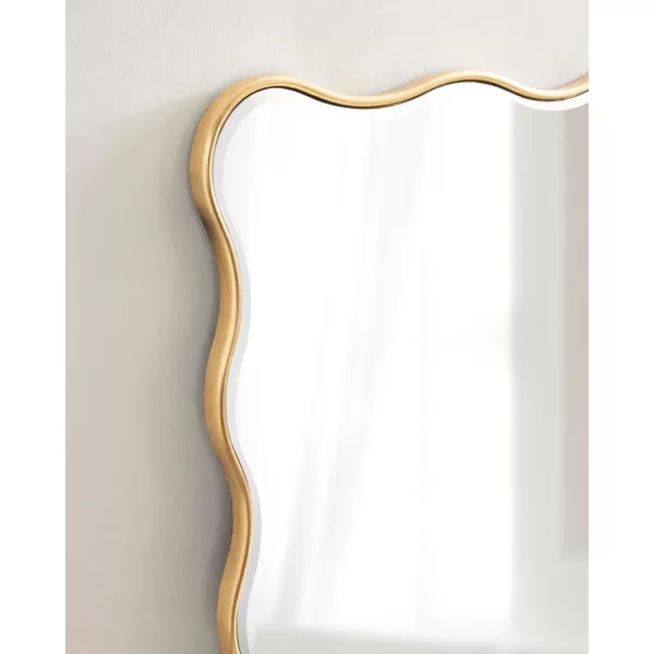 Kate and Laurel Viona Modern Scalloped Rectangle Mirror 24 x 36 Gold Decorative Wavy Mirror with Unique Rippled Edge and a Glamorous Gold Finish