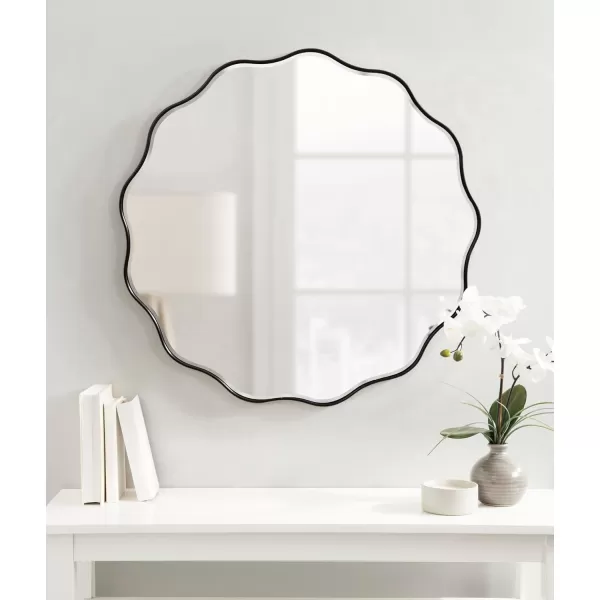 Kate and Laurel Viona Modern Scalloped Round Mirror 32 Inch Diameter Black Decorative Wavy Circle Mirror with Unique Rippled Edge for Use as Bathroom Vanity MirrorBlack