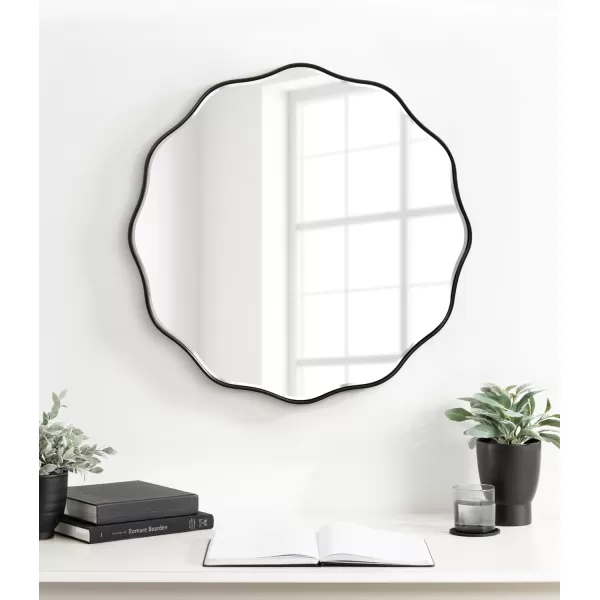 Kate and Laurel Viona Modern Scalloped Round Mirror 32 Inch Diameter Black Decorative Wavy Circle Mirror with Unique Rippled Edge for Use as Bathroom Vanity MirrorBlack