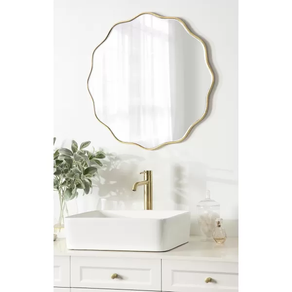 Kate and Laurel Viona Modern Scalloped Round Mirror 32 Inch Diameter Black Decorative Wavy Circle Mirror with Unique Rippled Edge for Use as Bathroom Vanity MirrorGold