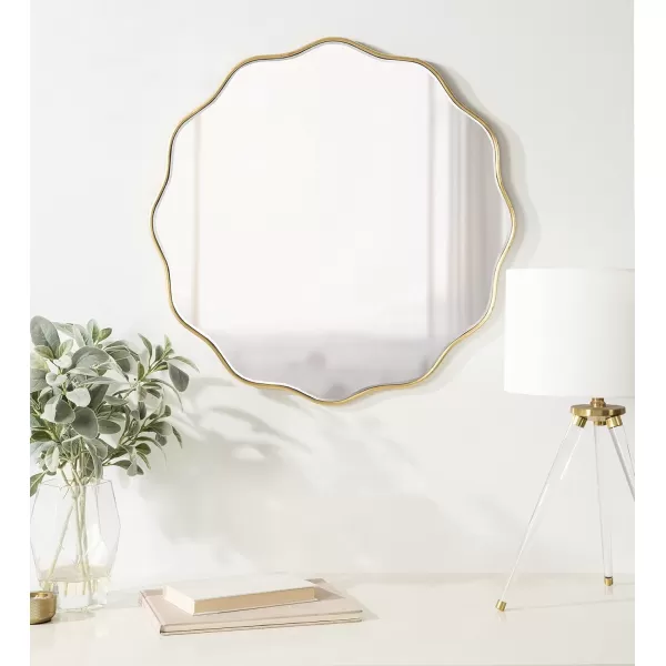 Kate and Laurel Viona Modern Scalloped Round Mirror 32 Inch Diameter Black Decorative Wavy Circle Mirror with Unique Rippled Edge for Use as Bathroom Vanity MirrorGold