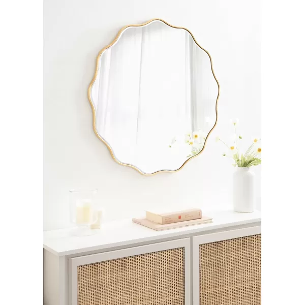 Kate and Laurel Viona Modern Scalloped Round Mirror 32 Inch Diameter Black Decorative Wavy Circle Mirror with Unique Rippled Edge for Use as Bathroom Vanity MirrorGold