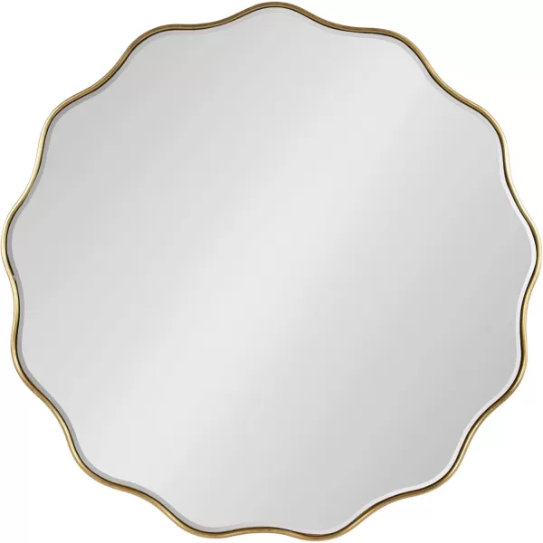 Kate and Laurel Viona Modern Scalloped Round Mirror 32 Inch Diameter Black Decorative Wavy Circle Mirror with Unique Rippled Edge for Use as Bathroom Vanity MirrorGold