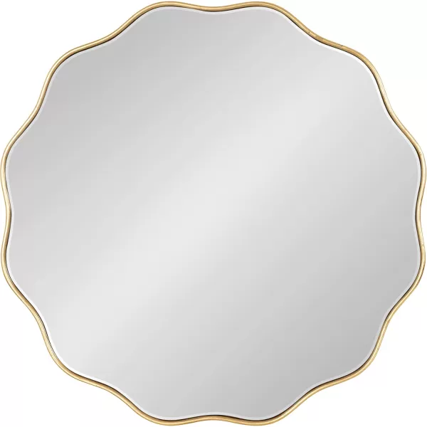 Kate and Laurel Viona Modern Scalloped Round Mirror 32 Inch Diameter Black Decorative Wavy Circle Mirror with Unique Rippled Edge for Use as Bathroom Vanity MirrorGold