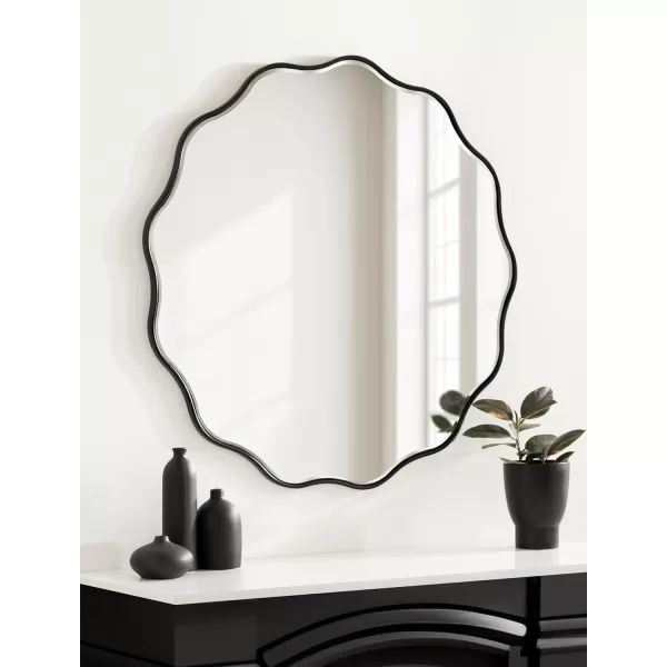 Kate and Laurel Viona Modern Scalloped Round Mirror 32 Inch Diameter Black Decorative Wavy Circle Mirror with Unique Rippled Edge for Use as Bathroom Vanity MirrorBlack