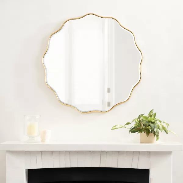 Kate and Laurel Viona Modern Scalloped Round Mirror 32 Inch Diameter Black Decorative Wavy Circle Mirror with Unique Rippled Edge for Use as Bathroom Vanity MirrorGold