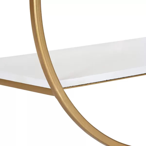 Kate and Laurel Wicks Modern Glam Floating Wall Shelf Set of 2  Round Gold Metal Frame with White Painted Solid Wood Shelf BoardsWhiteGold