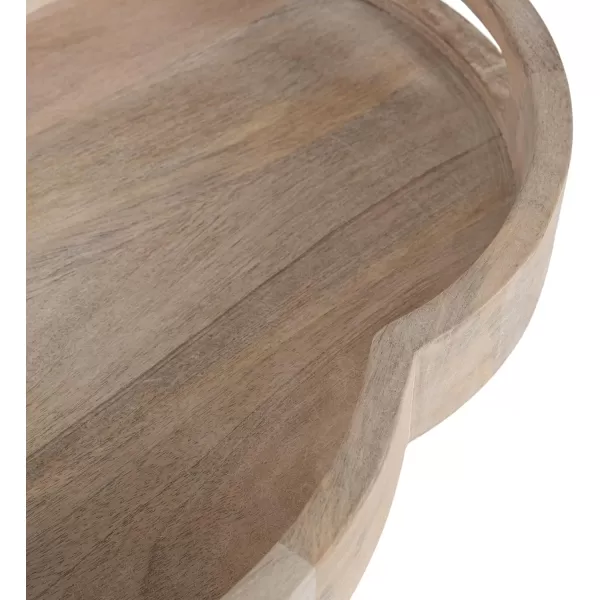 Kate and Laurel Winstead Decorative Rounded Oval Wood Tray 20 x 14 x 3 Light Natural Wood Scalloped Serving Tray with Handles as Tray for Ottoman Coffee Table