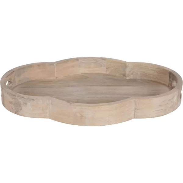 Kate and Laurel Winstead Decorative Rounded Oval Wood Tray 20 x 14 x 3 Light Natural Wood Scalloped Serving Tray with Handles as Tray for Ottoman Coffee Table
