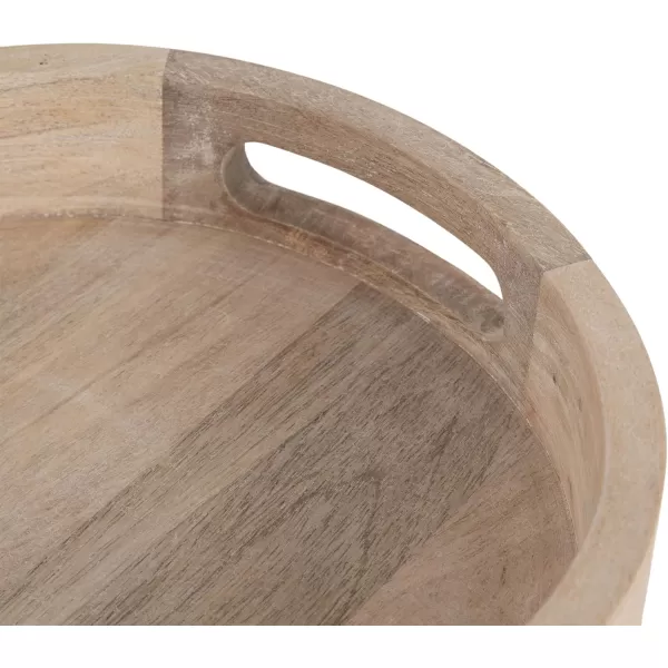 Kate and Laurel Winstead Decorative Rounded Oval Wood Tray 20 x 14 x 3 Light Natural Wood Scalloped Serving Tray with Handles as Tray for Ottoman Coffee Table