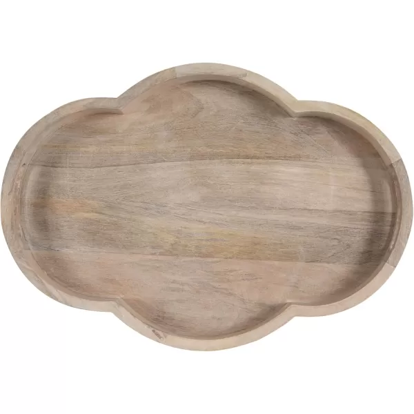 Kate and Laurel Winstead Decorative Rounded Oval Wood Tray 20 x 14 x 3 Light Natural Wood Scalloped Serving Tray with Handles as Tray for Ottoman Coffee Table