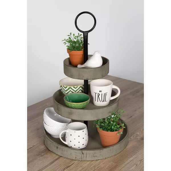 Kate and Laurel Woodmont 3 Tiered Wood Tray Rustic BrownGray