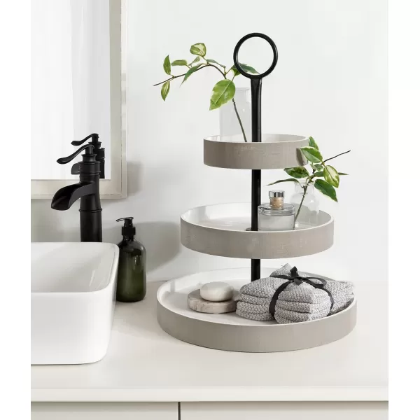 Kate and Laurel Woodmont 3 Tiered Wood Tray Rustic BrownGrayWhite