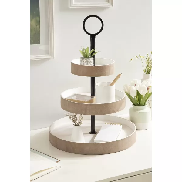 Kate and Laurel Woodmont 3 Tiered Wood Tray Rustic BrownRustic BrownWhite