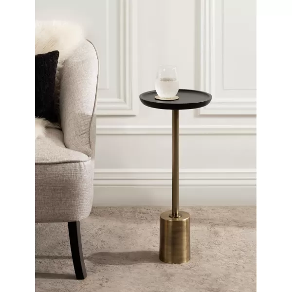 Kate and Laurel Xyler Transitional Round Wood and Metal Drink Table for Use as Plant Pedestal Stand or Living Room Accent 10x10x24 GoldBlackGoldBlack